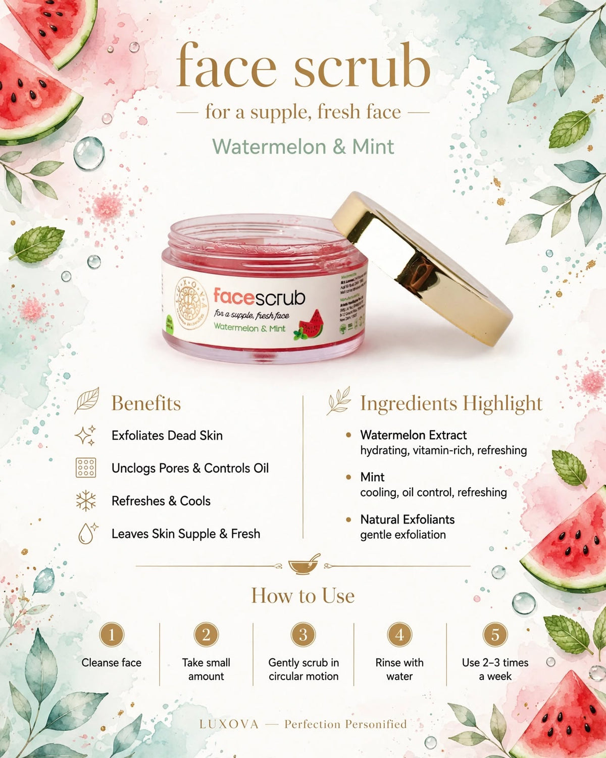 LUXOVA Watermelon Face Scrub for Men & Women