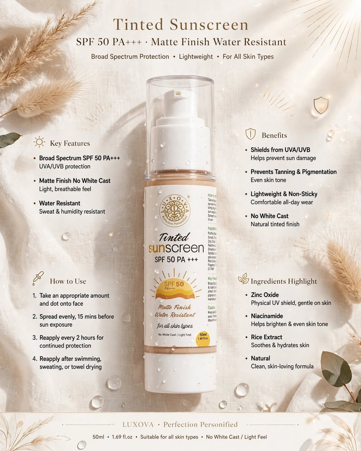 LUXOVA SPF 50 Unisex Sunscreen Lotion - 50ml