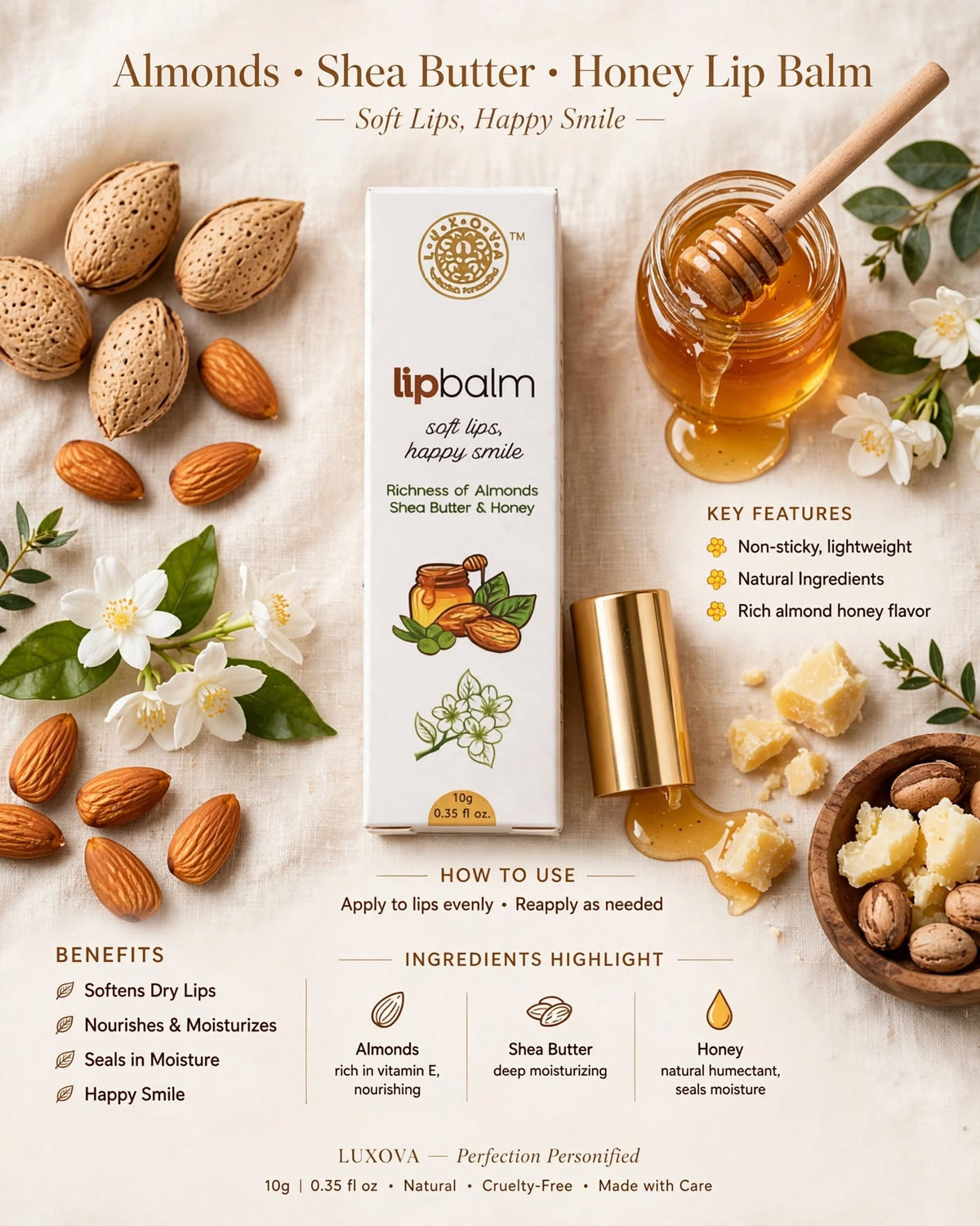 Almond Honey Roll-On Lip Balm