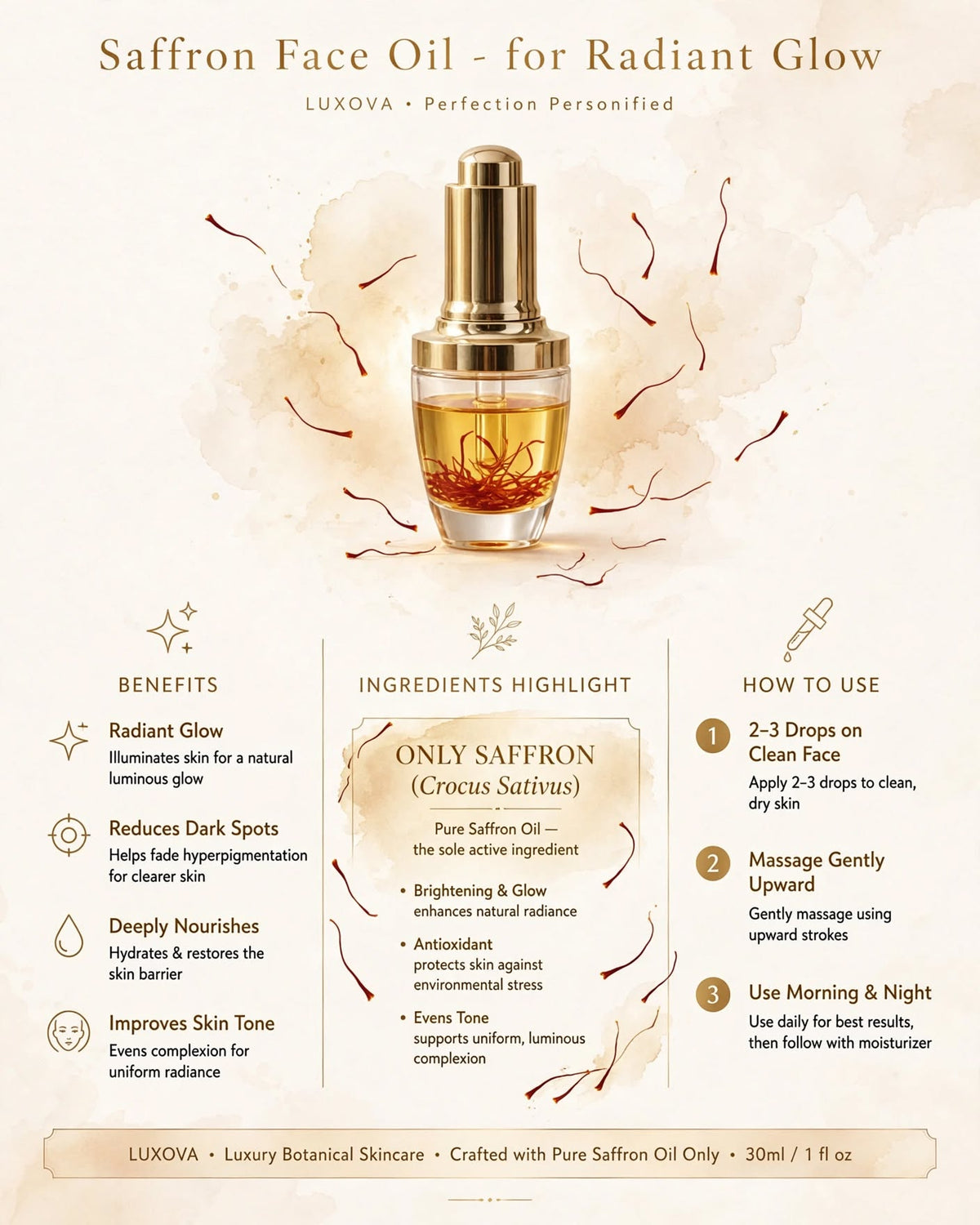 Luxova Saffron Face Oil for Radiant Glow