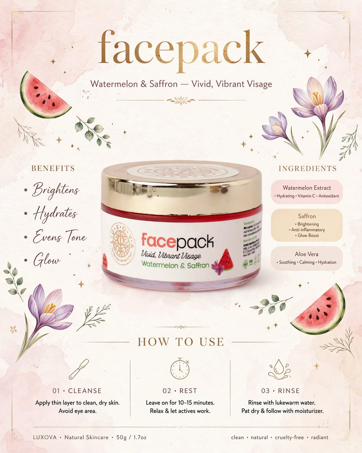LUXOVA Watermelon Face Pack for Deep Moisturising