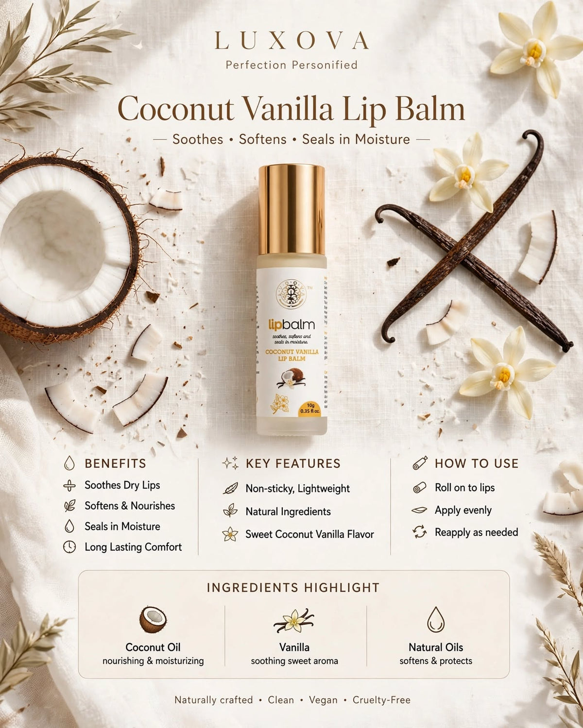 Coconut & Vanilla Lip Balm Roll-On